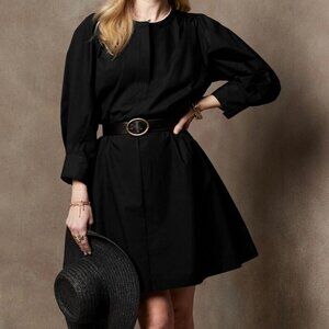 NEW Banana Republic Black Cotton Poplin Belted Mini Blouson Shirt Dress S